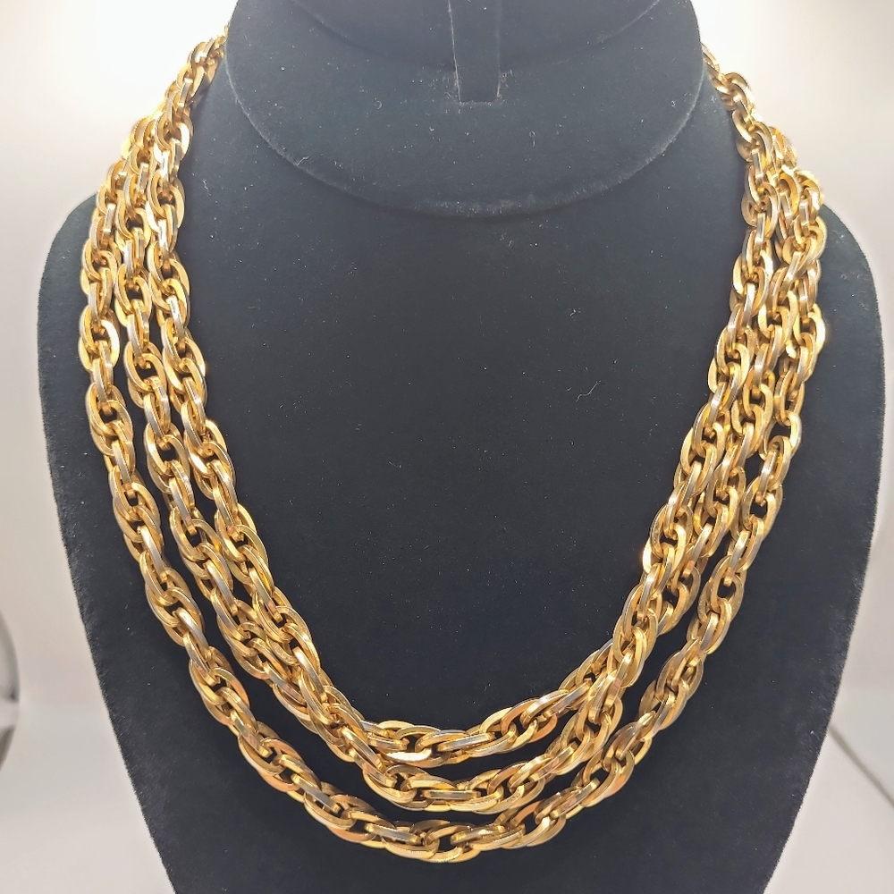 Signed Monet Gold Tone Long Chain Necklace Statement 55” Layering